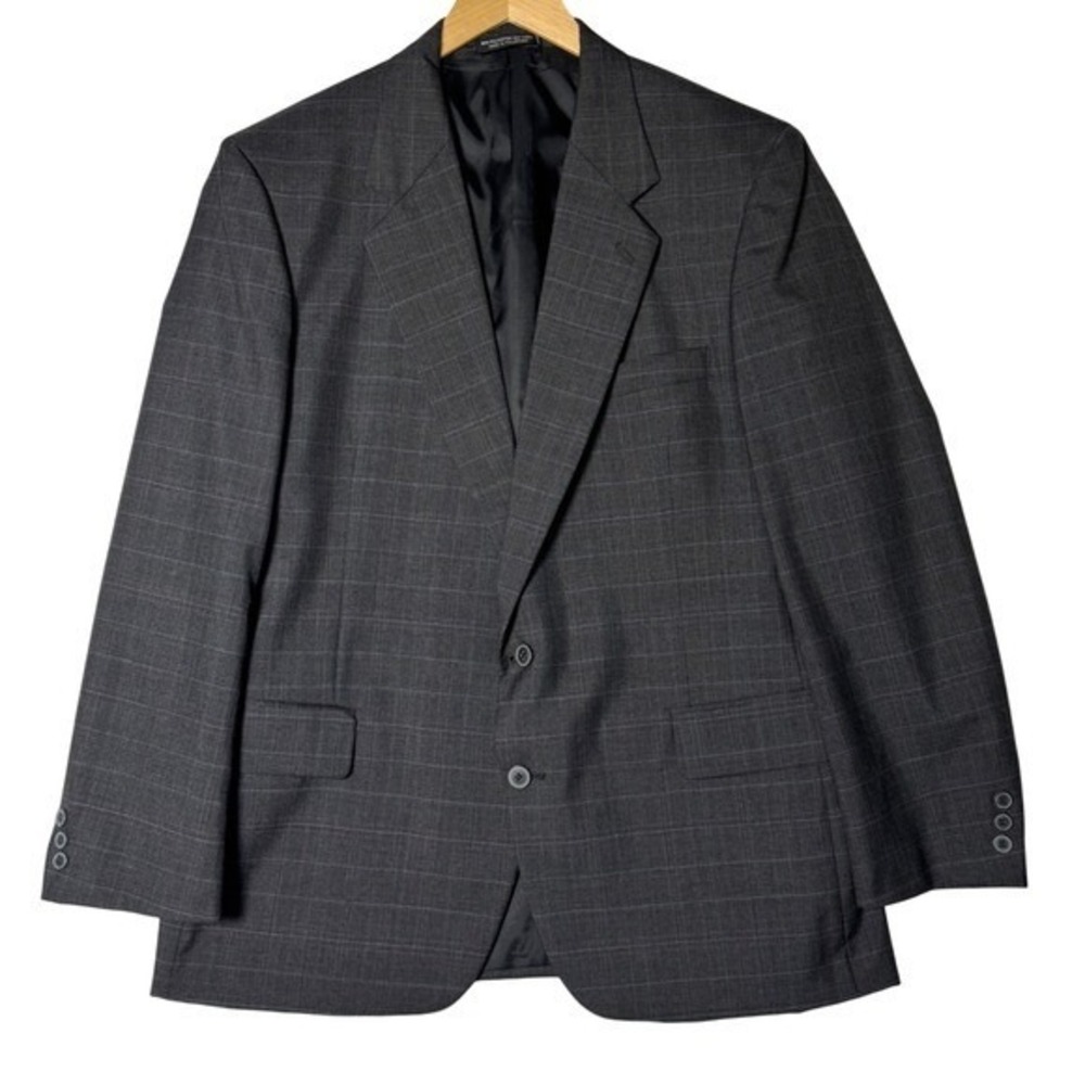 Vintage Foreman‎ & Clark Windowpane Blazer Mens Size 44R Classic Gray Jacket